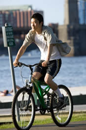 a teenager on a mountain bike