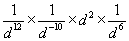 The fraction one over d to the power of twelve times the fraction of one over d raised to the power of negative ten times d squared times the fraction one over d raised to the power of 6