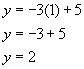 y equals negative three times one plus five, y equals negative three plus five, y equals two 