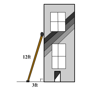 A ladder leans against a wall making a right triangle with the wall, the ground, and the ladder.