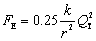 F sub E equals zero point two five times k times Q sub T squared over r squared.