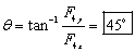 theta equals inverse tangent of the quantity F sub 4-y over F sub 4-x end quantity equals 45 degrees.