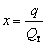 x equals q over Q sub t.