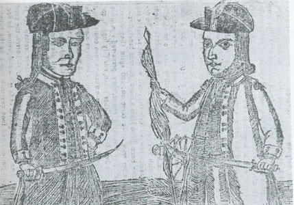 Woodcut of Daniel Shays and Job Shattuck