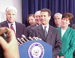 Senators John McCain and Russ Feingold at the news conference celebrating the passage of the McCain-Feingold bill