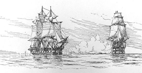 drawing of the Leopard firing on the Chesapeake