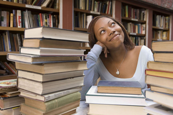 Student in the library