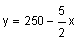 y equals 250 minus five-halves x