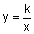 y equals k divided by x