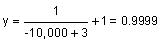 y equals 1 divided by the sum of negative 10,000 plus 3, plus 1 equals 0.9999