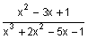 the quantity of x squared minus 3 x plus 1 divided by the quantity of x cubed plus 2 x squared minus 5 x minus 1