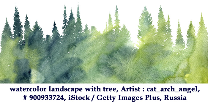 watercolor landscape with trees