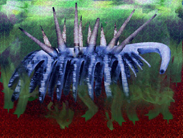 Artist’s depiction of Hallucigenia, a Burgess Shale animal that lived in Cambrian seas.