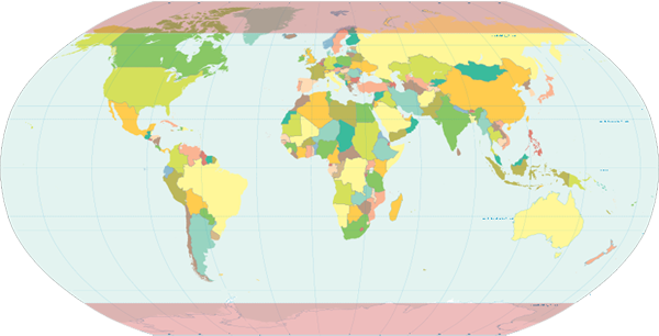 Map highlighting the polar regions of the Earth