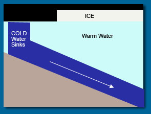 Diagram showing that cold water is denser than warm water