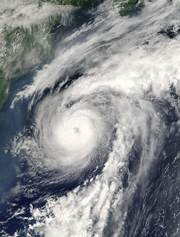 Satellite image of a hurricane off the eastern US coast