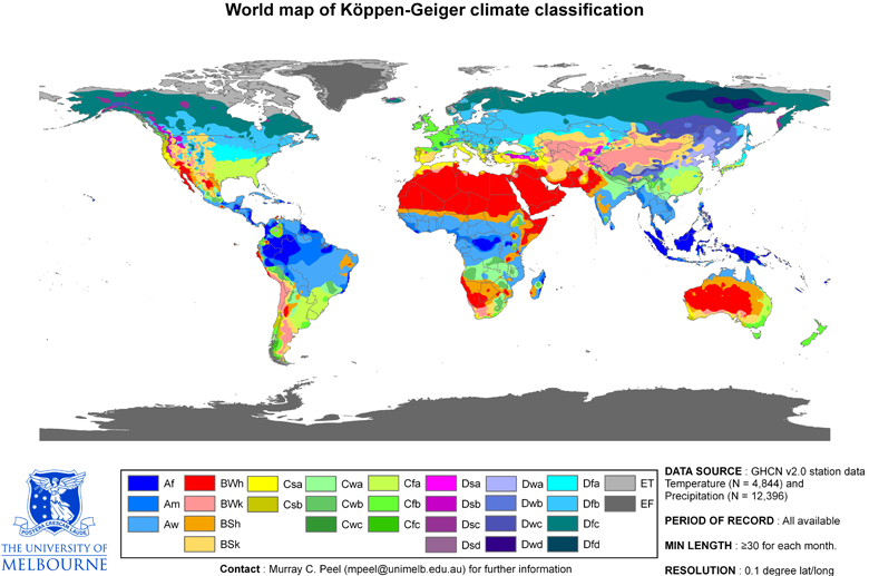 Map of world climate zones