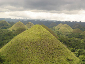 a landscape with lots of steep hills