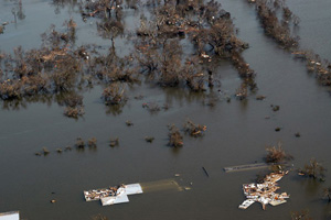 a flooded coastal town