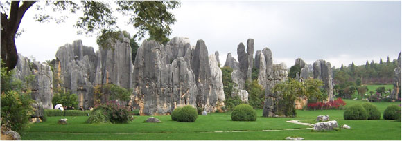 Landscape with large stone structures coming up from the ground