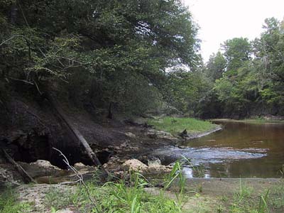 a river running into a sinkhole