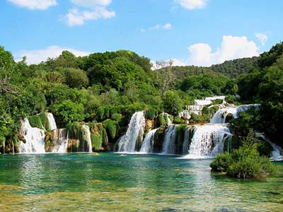 Landscape with several waterfalls