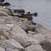 large rocks piled up along a shoreline