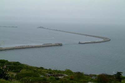 large stone structures just off the coast