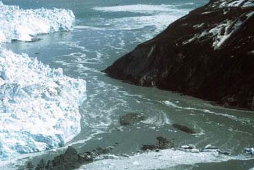 A glacier meeting the edge of the sea.