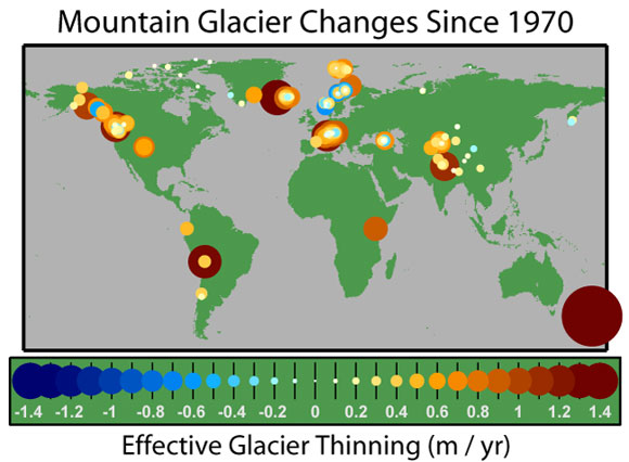 Map showing the locations of worldwide glaciers