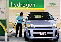 a car being filled up with hydrogen fuel