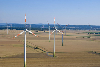 many wind turbines on a large area of land