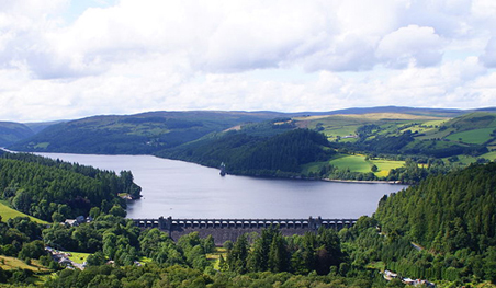 a reservoir of water behind a dam