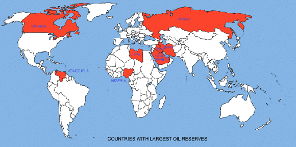 Map highlighting the world’s top ten oil producers. 