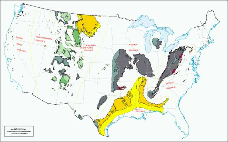 U.S. map showing major coal producing areas