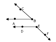 angle A B C and angle D E F which appear to make a straight line when put next to each other