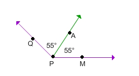 angle Q P M with bisector P A drawn so that it makes two angles equals to 55 degrees each