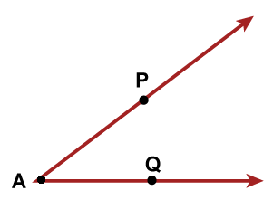 point A with two rays extending from it, one through point P and the other through point Q