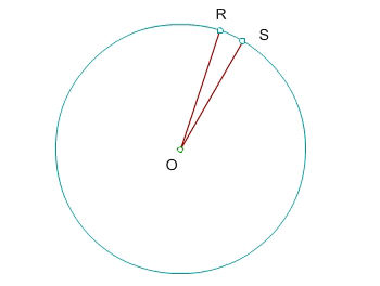 circle with center 0 and points R and S on the circle, line segments are drawn from O to R and O to S