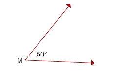 angle M, 50 degrees