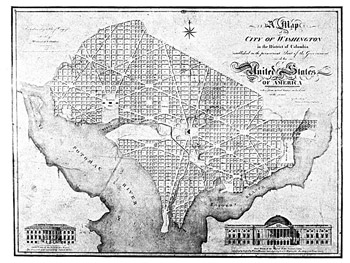 Map of Washington, D.C. showing parallel and perpendicular streets