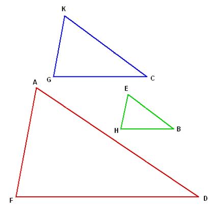 triangle A F D, triangle E H B and triangle K G C