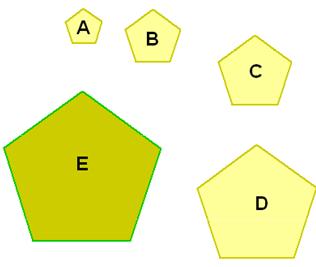 Five pentagons, varying in size... labeled (smallest to largest): A, B, C, D, E