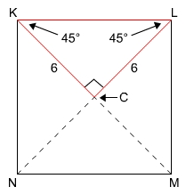 square KLMN with diagonals intersecting at point C, right triangle KCL highlighted