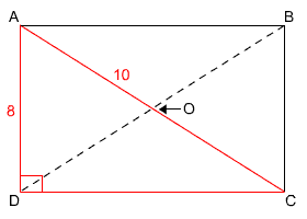 rectangle ABCD with diagonals intersecting at point O, right triangle ADC is highlighted