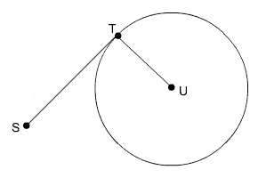 Circle U with tangent ST and radius UT