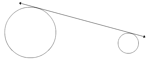 Two circles with a line tangent to both circles on the same side