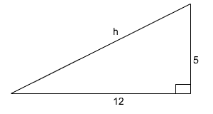 Right triangle with legs 5 and 12 and hypotenuse h.