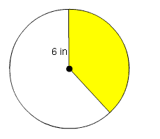 Circle with radius 6 inches, one-third is shaded.