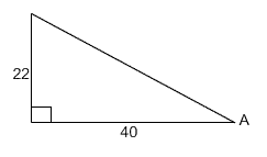 Right triangle with angle A, the side opposite angle A is 22, the side adjacent to angle A is 40